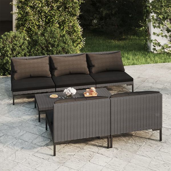 vidaXL 6 Piece Garden Lounge Set with Cushions Poly Rattan Dark Grey