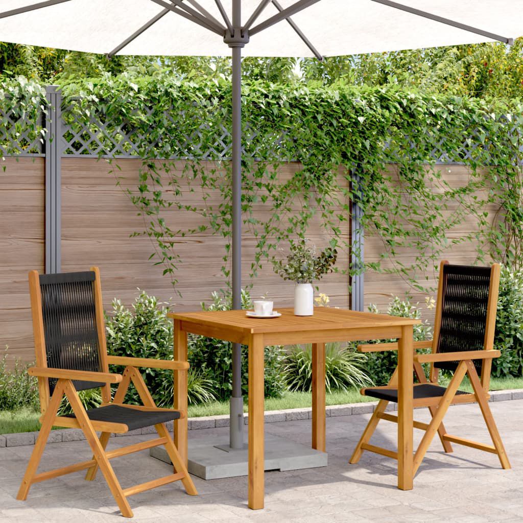 vidaXL Garden Chairs 2 pcs Black Solid Wood Acacia and Polypropylene