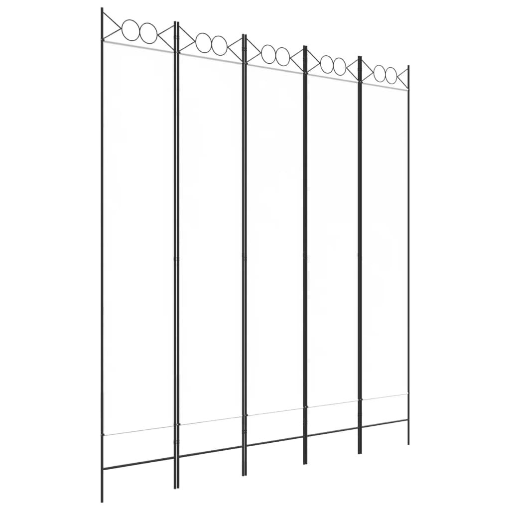 vidaXL 5-Panel Room Divider White 200x220 cm Fabric