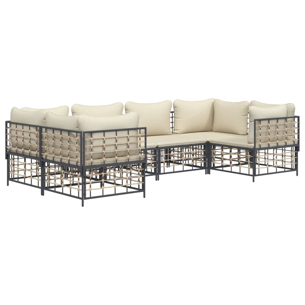 vidaXL 6 Piece Garden Lounge Set with Cushions Anthracite Poly Rattan