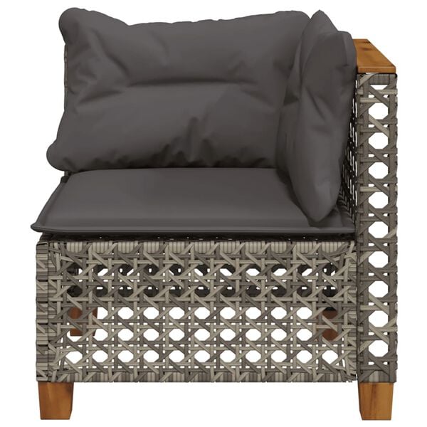 vidaXL Garden Sofa Corner with Cushions Grey Poly Rattan