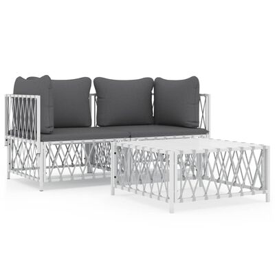 vidaXL 3 Piece Garden Lounge Set with Cushions White Steel, white vidaXL 3 Piece Garden Lounge Set with Cushions White Steel