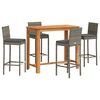 vidaXL 5 Piece Garden Bar Set Grey Solid Wood Acacia and Poly Rattan