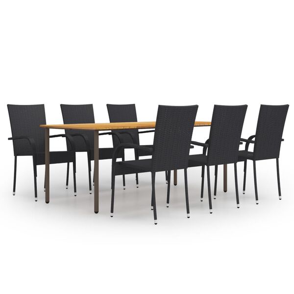 vidaXL 7 Piece Garden Dining Set Poly Rattan Black