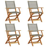 vidaXL Folding Garden Chairs 4 pcs Grey Poly Rattan and Solid Wood, grey vidaXL Folding Garden Chairs 4 pcs Grey Poly Rattan and Solid Wood