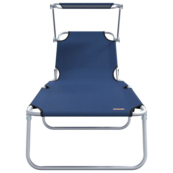 vidaXL Folding Sun Lounger with Canopy Steel and Fabric Blue