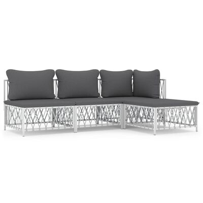 vidaXL 4 Piece Garden Lounge Set with Cushions White Steel