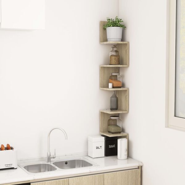 vidaXL Wall Corner Shelf Sonoma Oak 20x20x127.5 cm Engineered Wood