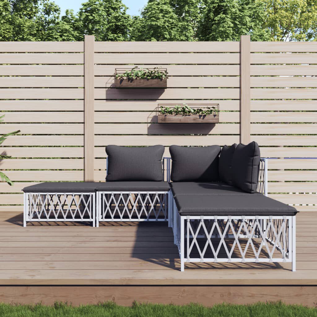 vidaXL 5 Piece Garden Lounge Set with Cushions White Steel