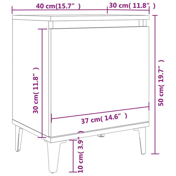 vidaXL Bed Cabinets with Metal Legs White 40x30x50 cm