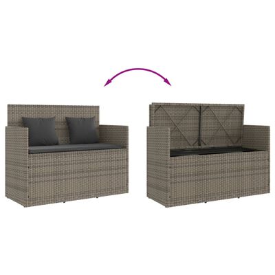 vidaXL Garden Bench with Cushions Grey Poly Rattan, grey vidaXL Garden Bench with Cushions Grey Poly Rattan