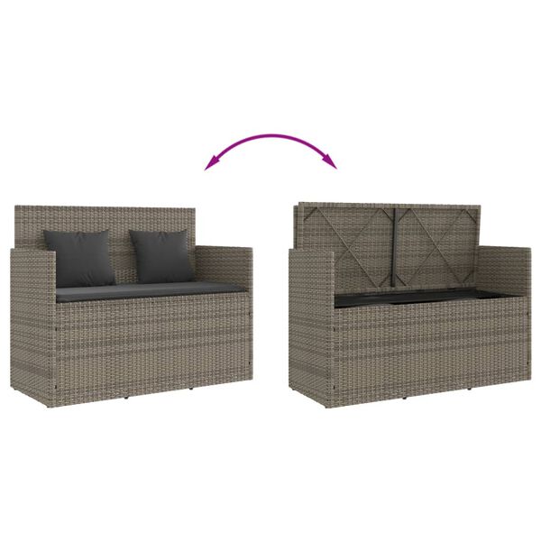 vidaXL Garden Bench with Cushions Grey Poly Rattan