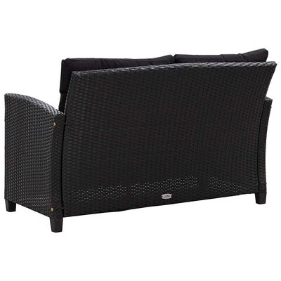 vidaXL 2-Seater Garden Sofa with Cushions Black 124 cm Poly Rattan, black vidaXL 2-Seater Garden Sofa with Cushions Black 124 cm Poly Rattan