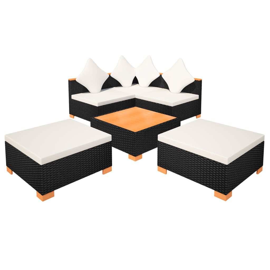 vidaXL 6 Piece Garden Lounge Set with Cushions Poly Rattan Black