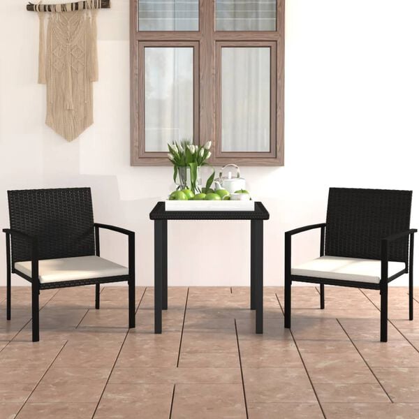 vidaXL 3 Piece Garden Dining Set Poly Rattan Black