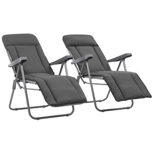 vidaXL Folding Garden Chairs with Cushions 2 pcs Grey