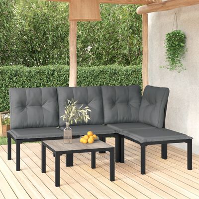 vidaXL 5 Piece Garden Lounge Set Black and Grey Poly Rattan
