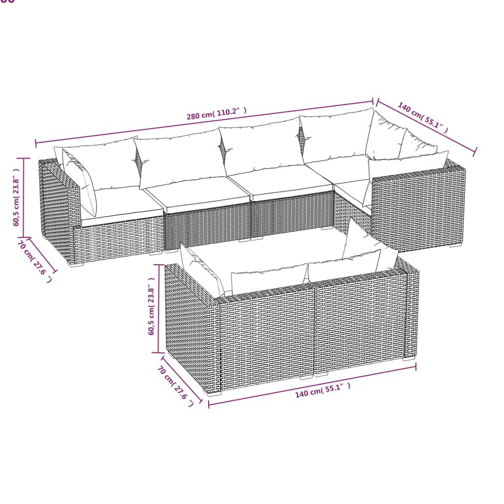 vidaXL 7 Piece Garden Lounge Set with Cushions Grey Poly Rattan