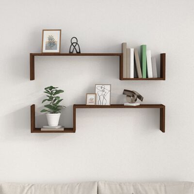 vidaXL Wall Shelves 2 pcs Brown Oak 100x15x20 cm Engineered Wood, brown oak vidaXL Wall Shelves 2 pcs Brown Oak 100x15x20 cm Engineered Wood