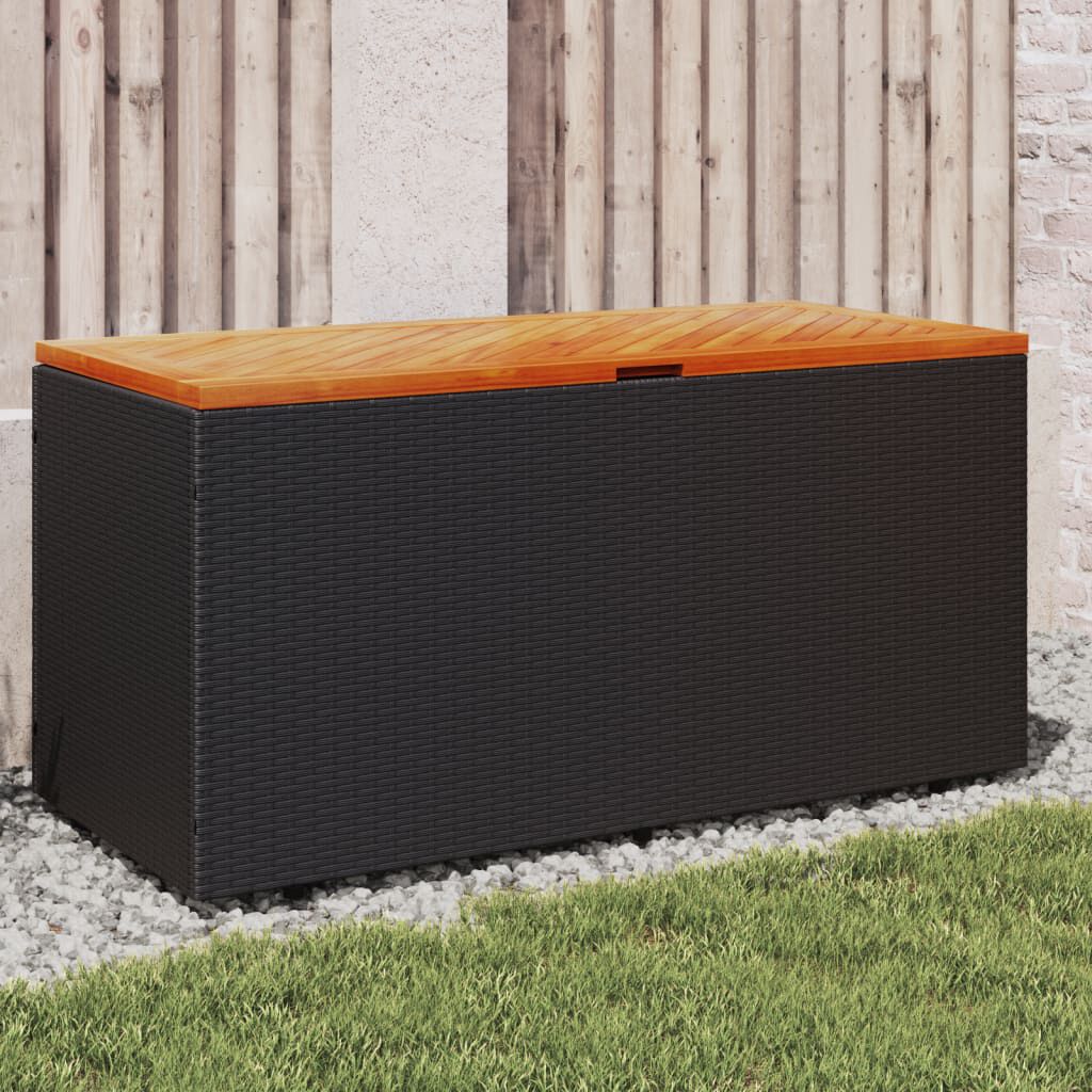 vidaXL Garden Storage Box Black 110x50x54 cm Poly Rattan Acacia Wood