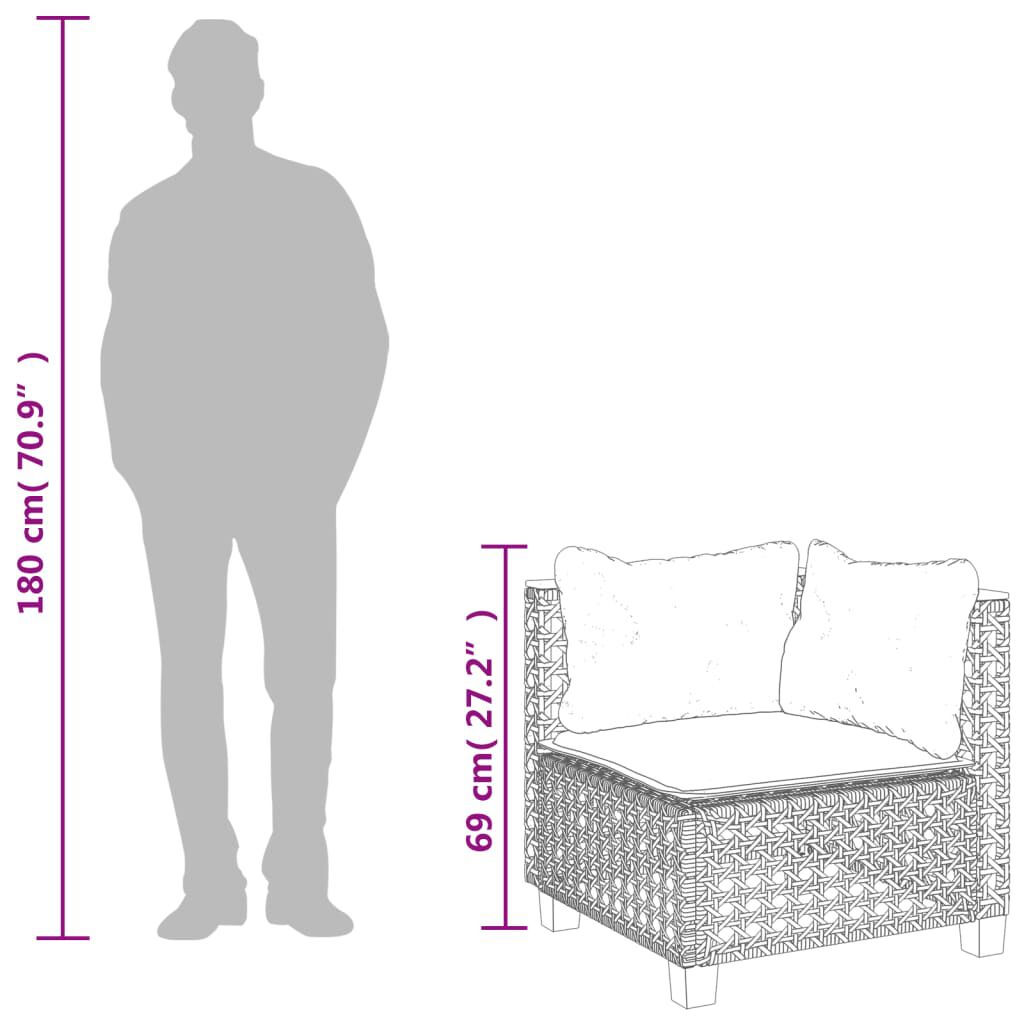 vidaXL Garden Sofa Corner with Cushions Black Poly Rattan
