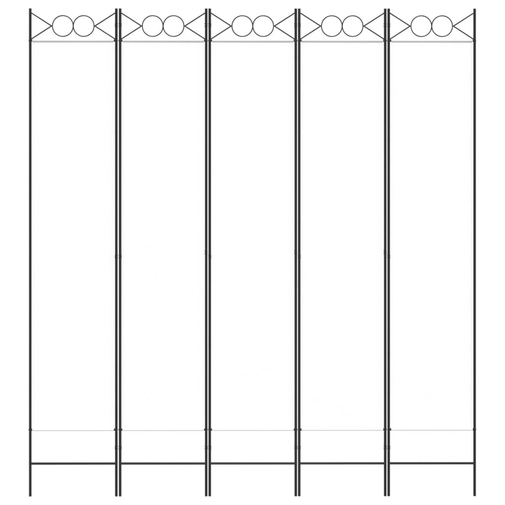 vidaXL 5-Panel Room Divider White 200x220 cm Fabric