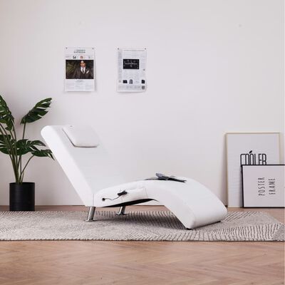 vidaXL Massage Chaise Longue with Pillow White Faux Leather