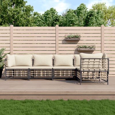 vidaXL 5 Piece Garden Lounge Set with Cushions Anthracite Poly Rattan