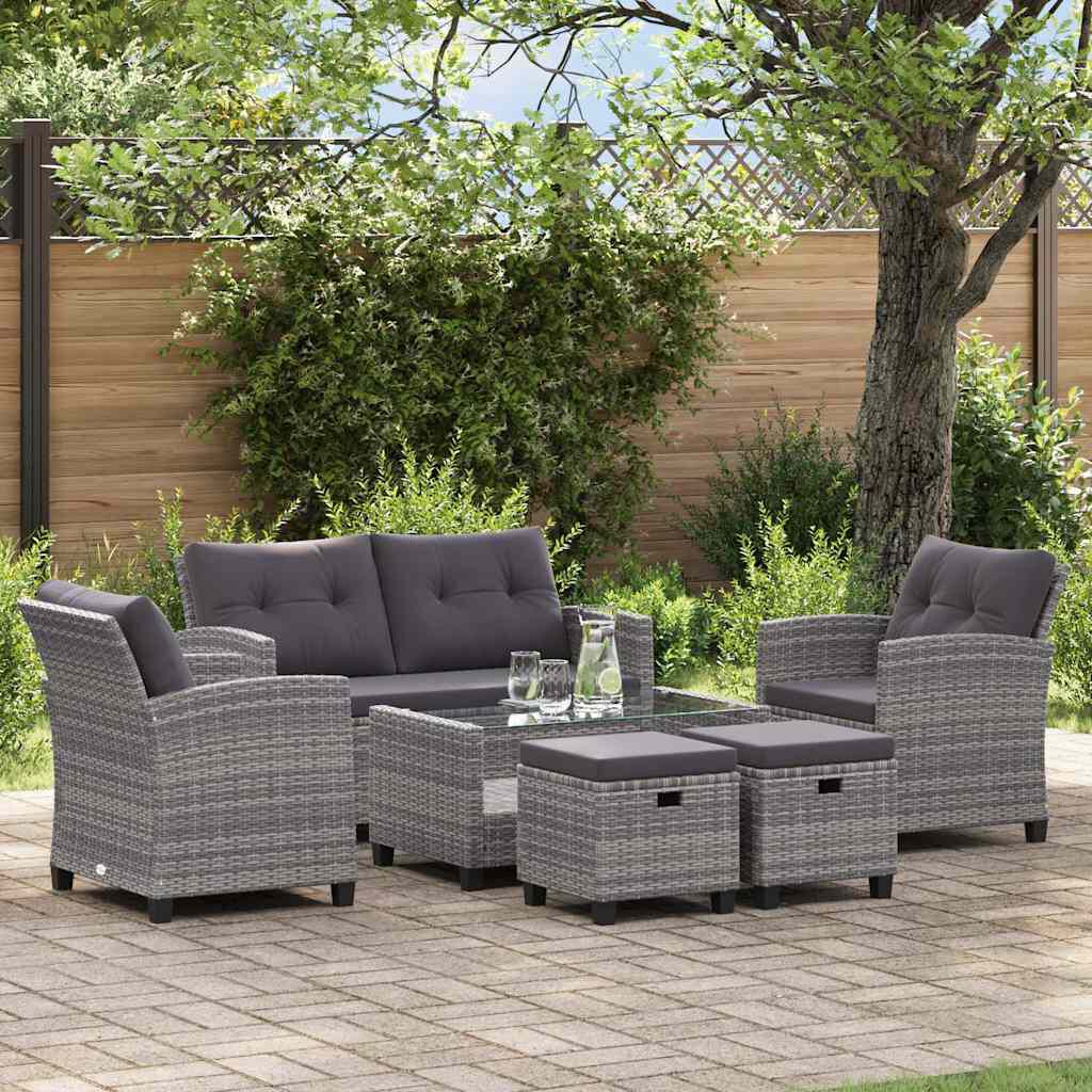 vidaXL 6 Piece Garden Sofa Set with Cushions Poly Rattan Dark Grey