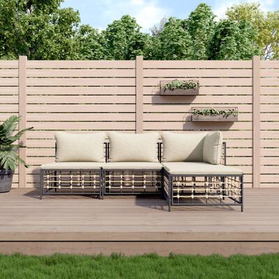 vidaXL 4 Piece Garden Lounge Set with Cushions Anthracite Poly Rattan,  vidaXL 4 Piece Garden Lounge Set with Cushions Anthracite Poly Rattan