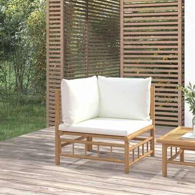 vidaXL Garden Corner Sofa with Cream White Cushions Bamboo, cream vidaXL Garden Corner Sofa with Cream White Cushions Bamboo