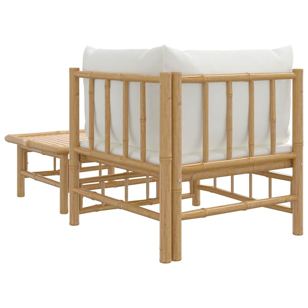 vidaXL 2 Piece Garden Lounge Set with Cream White Cushions Bamboo