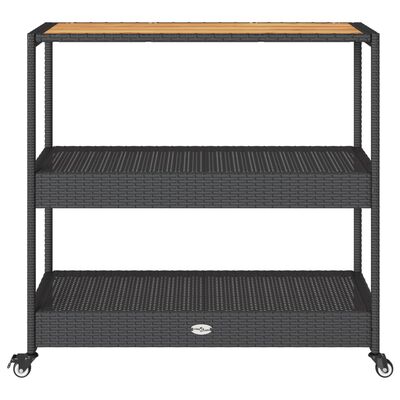 vidaXL Bar Cart 3-Tier Black Poly Rattan and Solid Wood Acacia, black and brown vidaXL Bar Cart 3-Tier Black Poly Rattan and Solid Wood Acacia