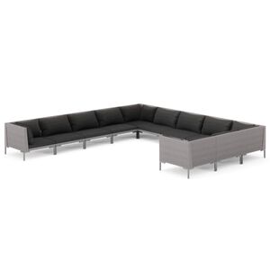 vidaXL 11 Piece Garden Lounge Set with Cushions Poly Rattan Dark Grey