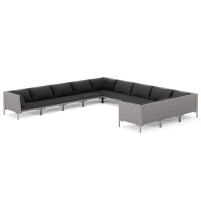 vidaXL 11 Piece Garden Lounge Set with Cushions Poly Rattan Dark Grey,  vidaXL 11 Piece Garden Lounge Set with Cushions Poly Rattan Dark Grey