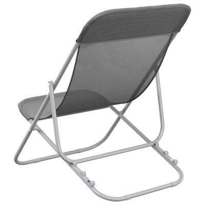 vidaXL Folding Beach Chairs 2 pcs Grey Textilene&Powder-coated Steel, grey vidaXL Folding Beach Chairs 2 pcs Grey Textilene&Powder-coated Steel