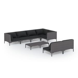 vidaXL 8 Piece Garden Lounge Set with Cushions Poly Rattan Dark Grey