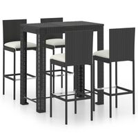 vidaXL 5 Piece Outdoor Bar Set with Cushions Poly Rattan Black, black vidaXL 5 Piece Outdoor Bar Set with Cushions Poly Rattan Black