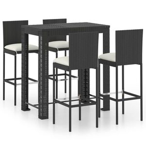 vidaXL 5 Piece Outdoor Bar Set with Cushions Poly Rattan Black