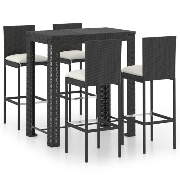 vidaXL 5 Piece Outdoor Bar Set with Cushions Poly Rattan Black