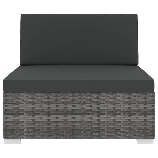 vidaXL Sectional Middle Seat 1 pc with Cushions Poly Rattan Grey