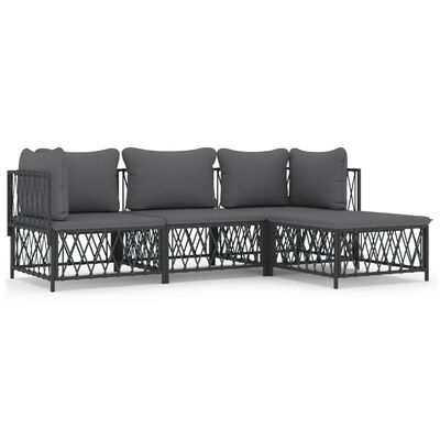 vidaXL 4 Piece Garden Lounge Set with Cushions Anthracite Steel, anthracite vidaXL 4 Piece Garden Lounge Set with Cushions Anthracite Steel