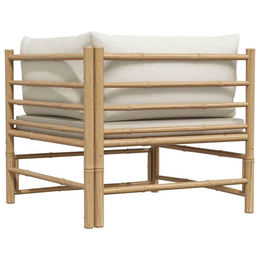 vidaXL Garden Corner Sofa with Cream White Cushions Bamboo