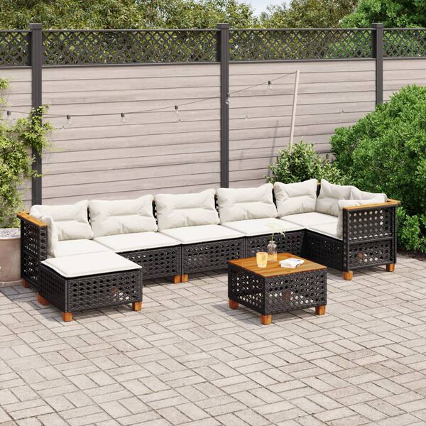 vidaXL 8 Piece Garden Sofa Set with Cushions Black Poly Rattan
