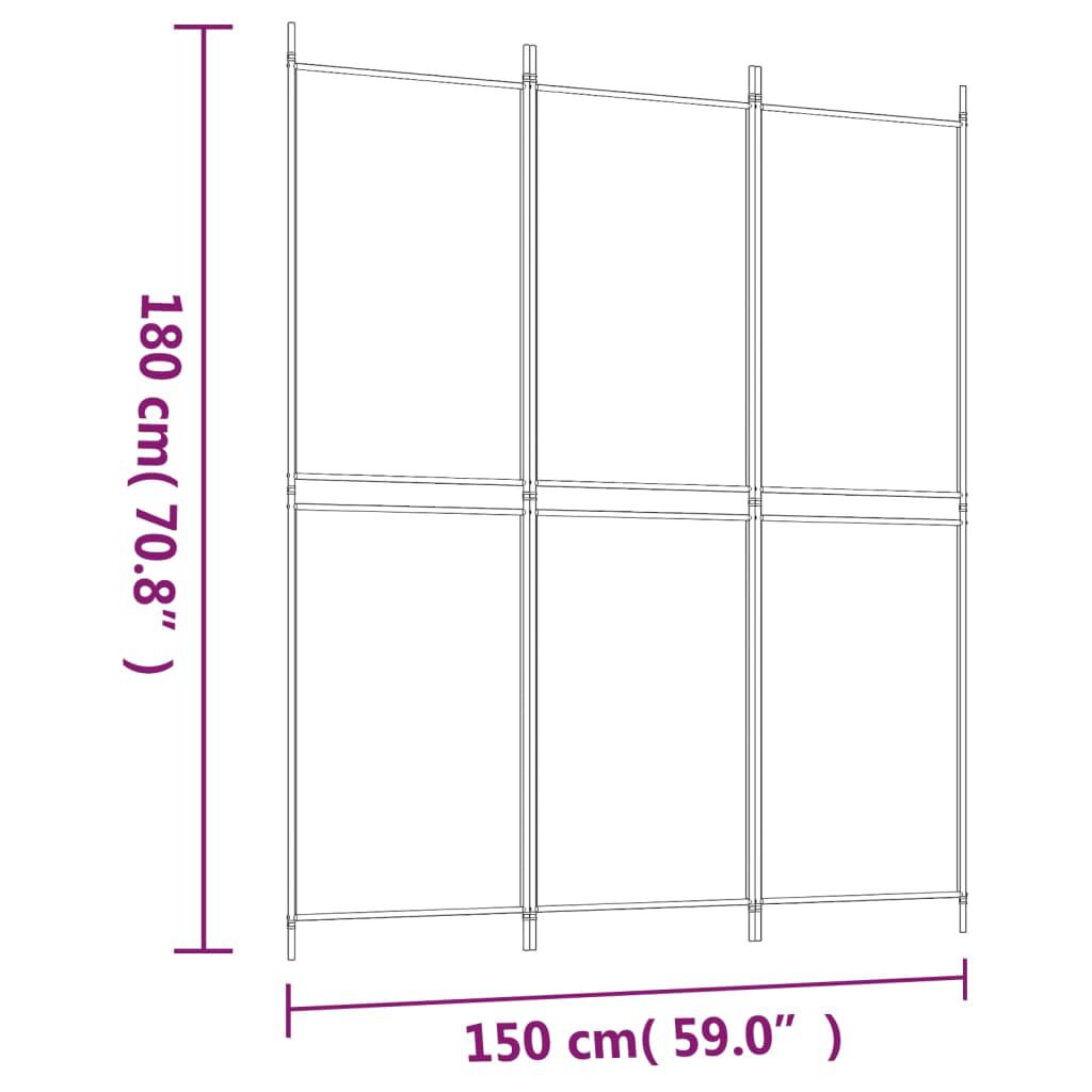 vidaXL 3-Panel Room Divider Brown 150x180 cm Fabric