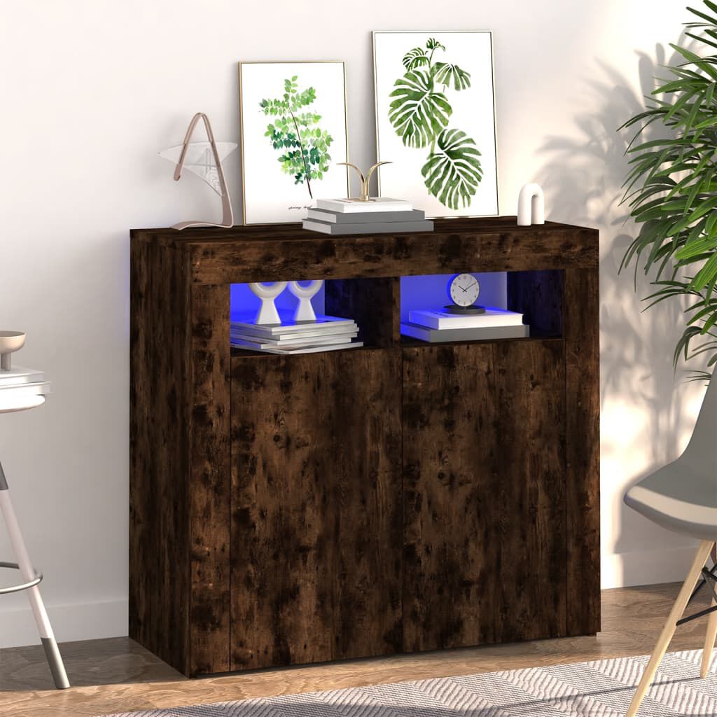 vidaXL Sideboard with LED Lights Smoked Oak 80x35x75 cm