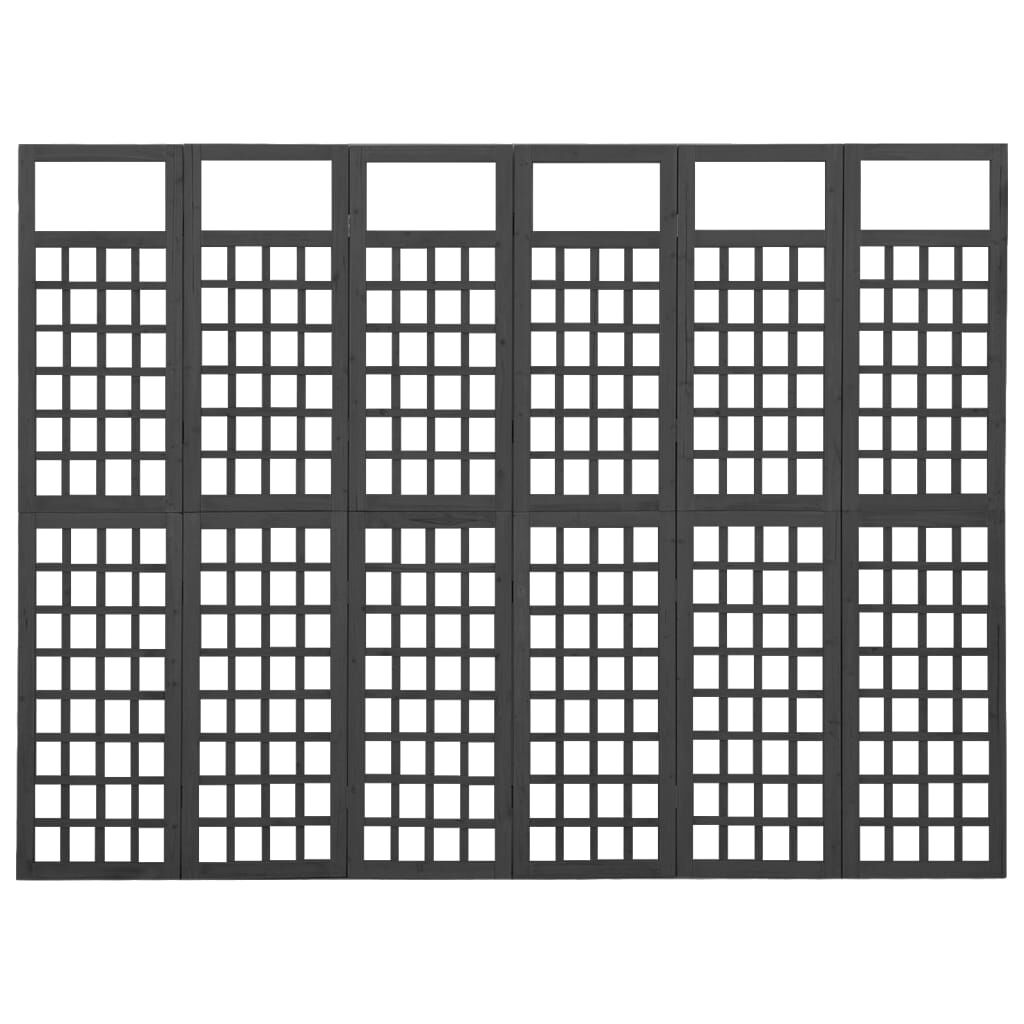 vidaXL 6-Panel Room Divider/Trellis Solid Fir Wood Black 242.5x180 cm