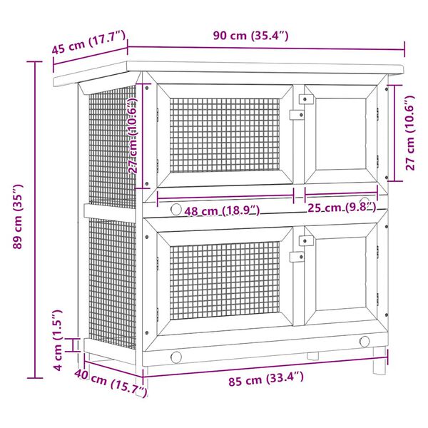 vidaXL Outdoor Rabbit Hutch 4 Doors Brown Wood