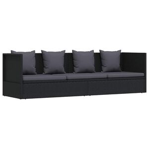 vidaXL Garden Bed with Cushion and Pillow Poly Rattan Black