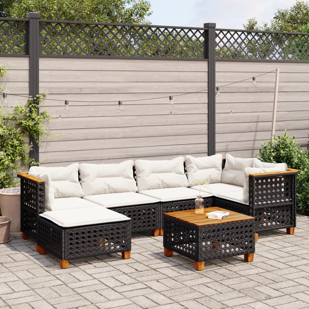 vidaXL 7 Piece Garden Sofa Set with Cushions Black Poly Rattan
